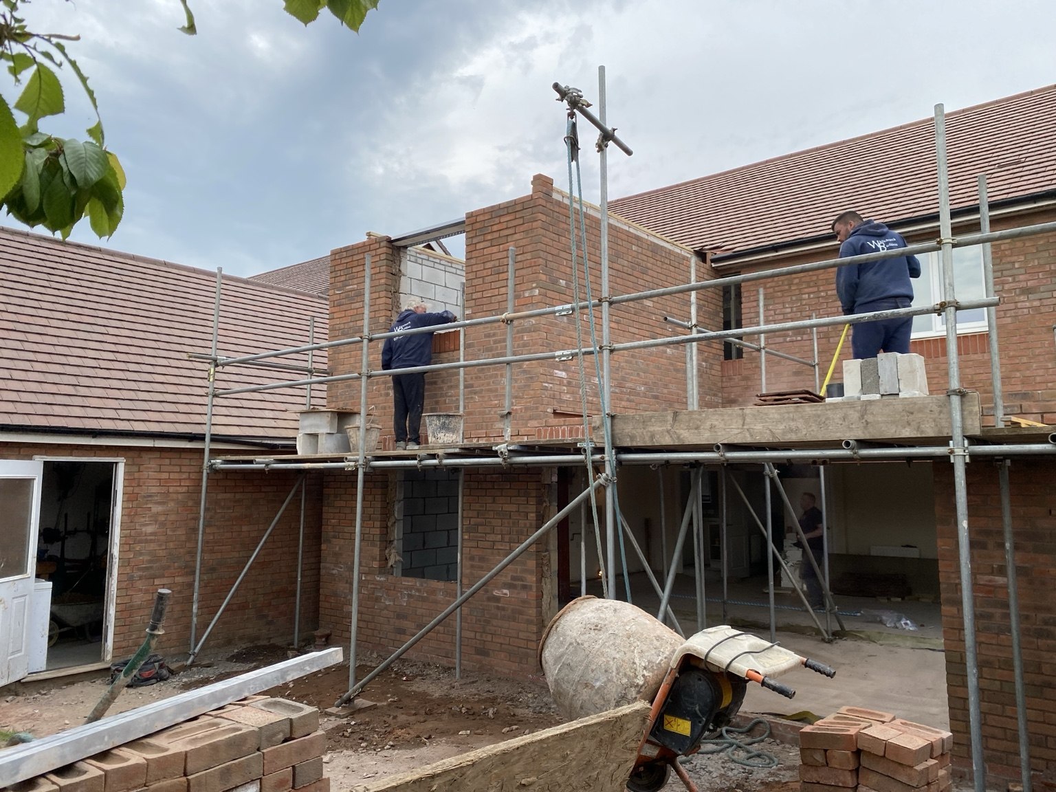 Brickwork and scaffolding during construction